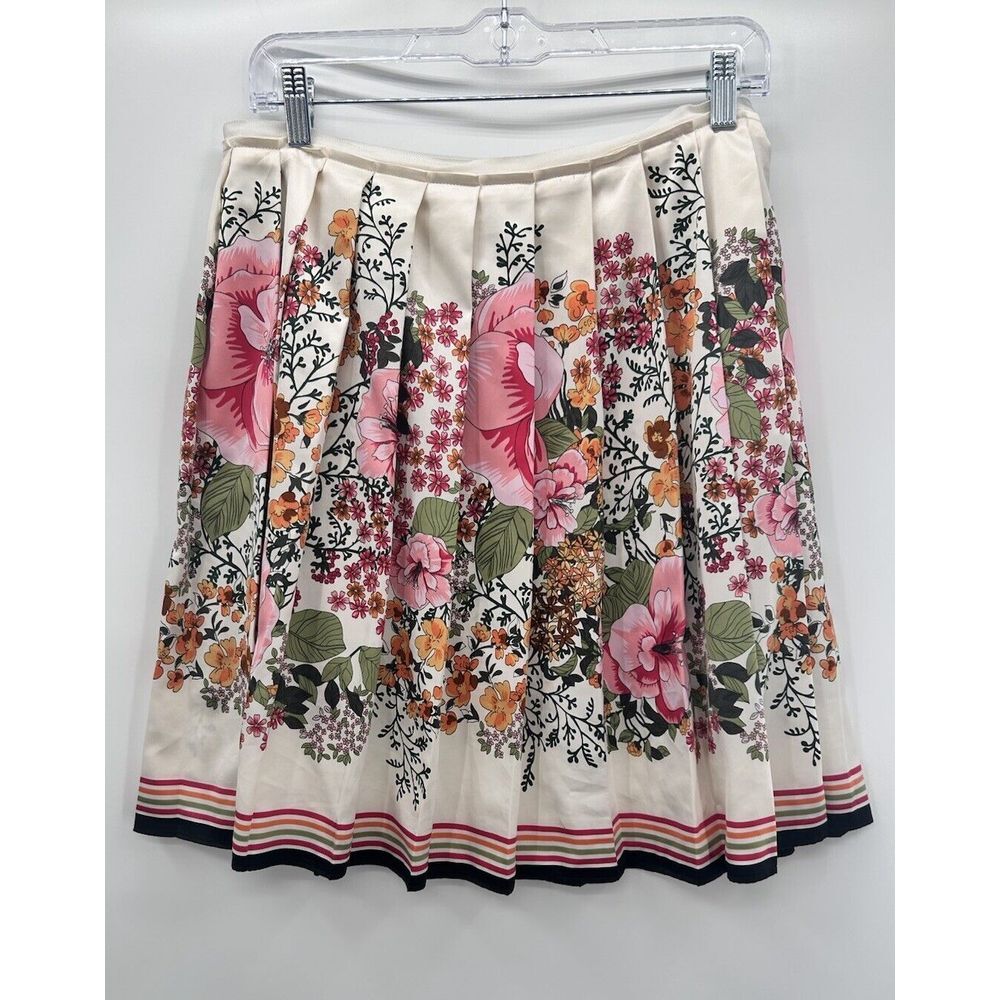 Old Navy Womens  Size 4 Floral Skirt Pleated‎ Cream Border Print Side Zip Boho